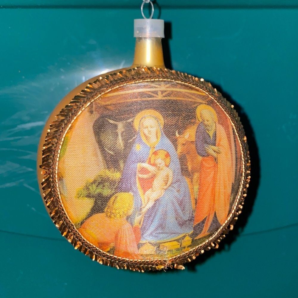 Vintage 4" Joseph, Mary & Baby Jesus Glass Ornament